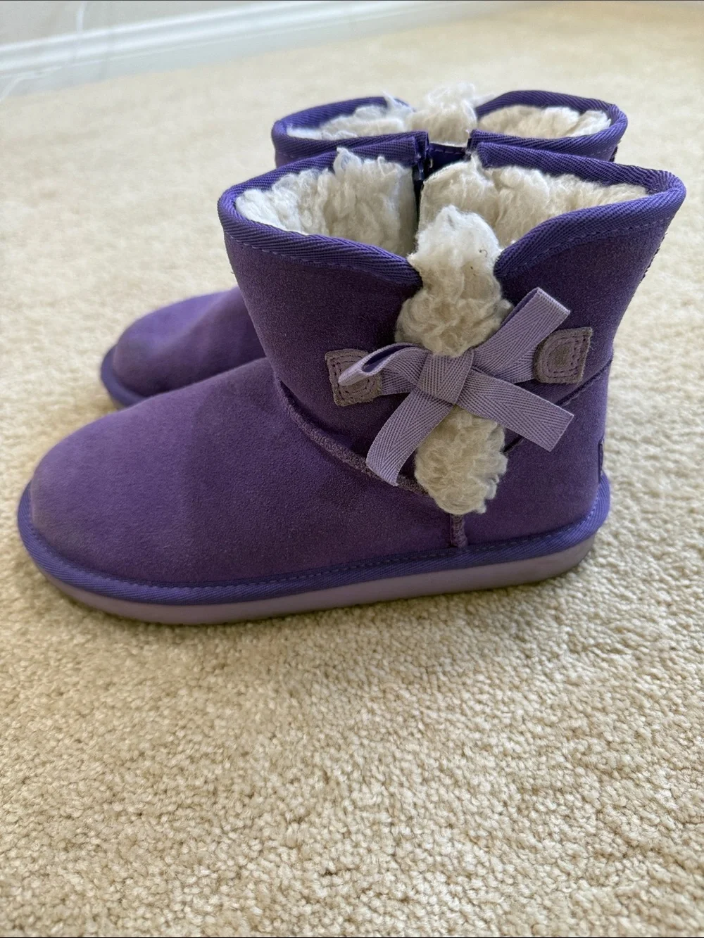 Koolaburra Purple Girls Bow Fleece-Lined Kids Boots